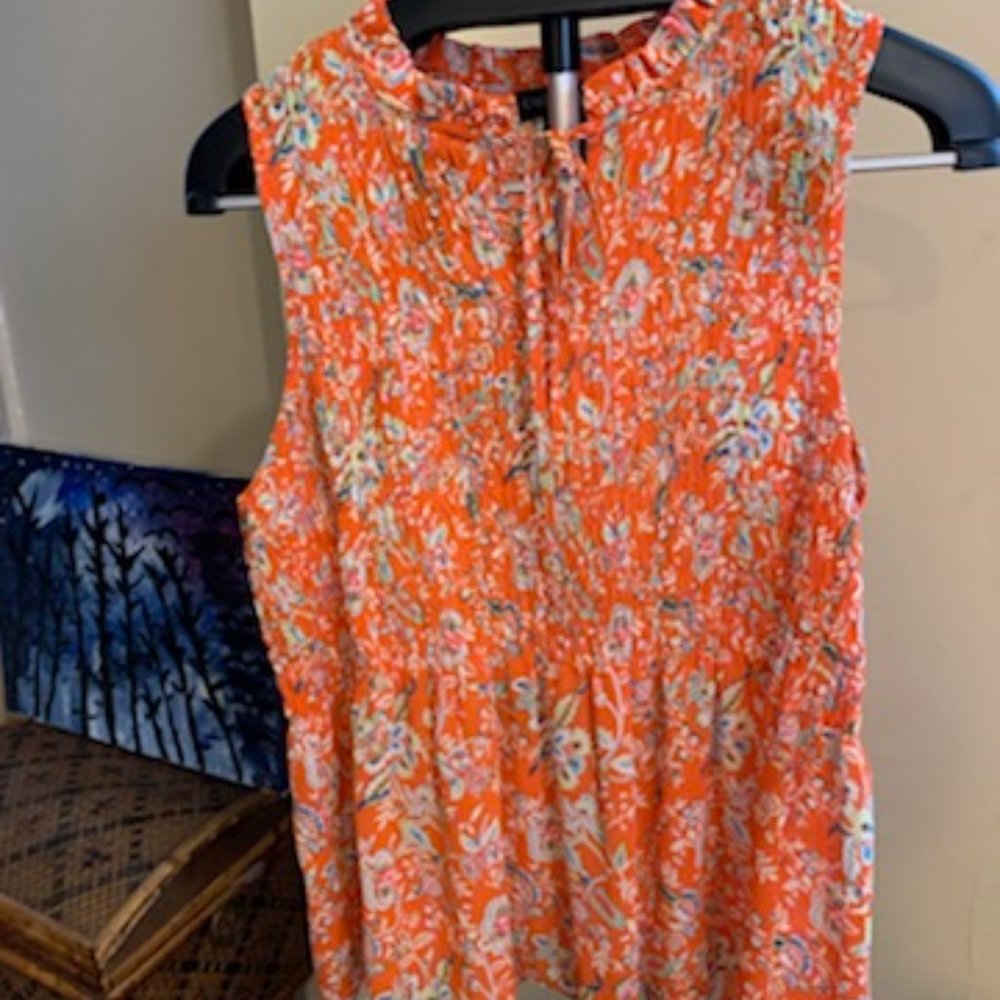 Cynthia Rowley Smocked Floral Orange Top